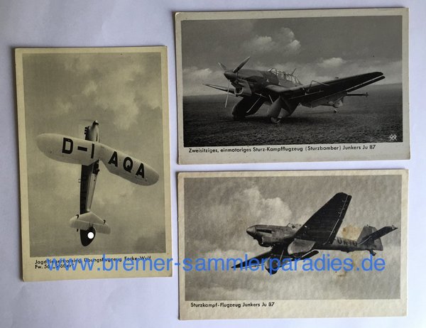 Drei Postkarten der Luftwaffe, III. Reich, Original