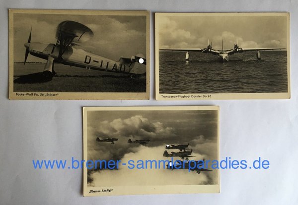 3 Postkarten der Luftwaffe, III. Reich, Original