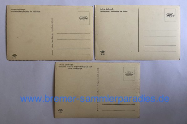 Drei Postkarten der Luftwaffe, III. Reich, Original