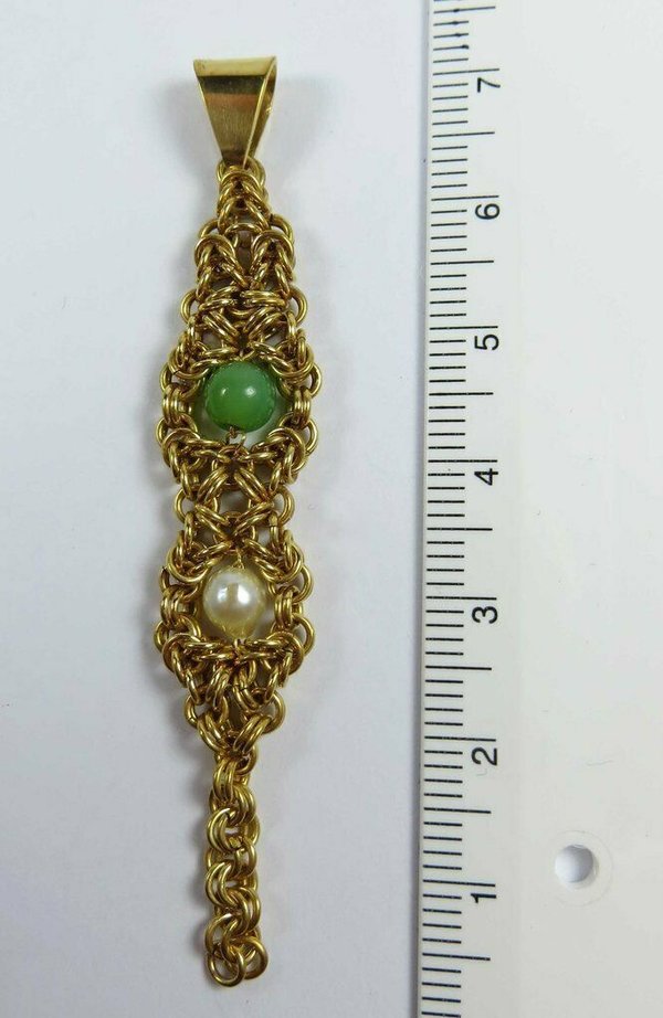 Antiker 835er Silberanhänger, vergoldet mit Jade und Zuchtperle, um 1930