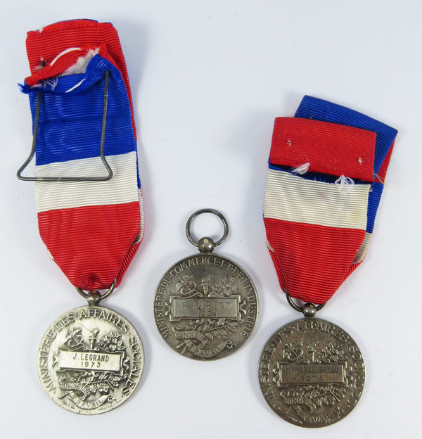 Frankreich, drei Verdienstmedaillen für "Handel und Reisen", Silber vergoldet, Original