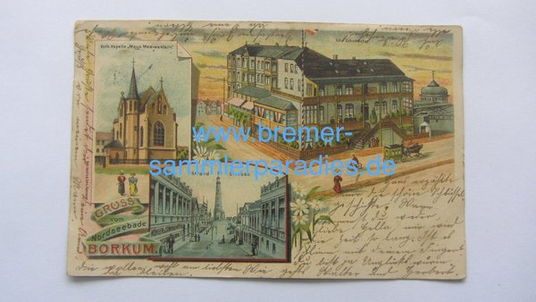 Postkarte, Gruss vom Nordseebad Borkum, 1908, Original