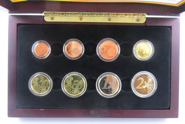 Kursmünzensatz Belgien 2001, PP, Prooflike, Original in Kapseln und Holzetui