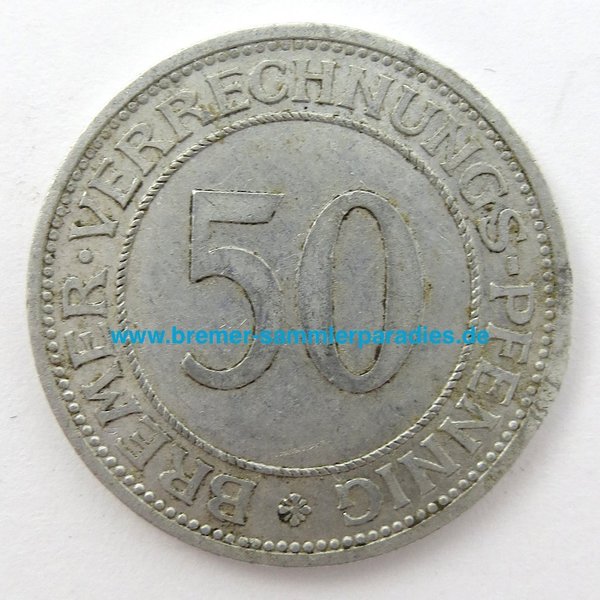 Staatliche Notmünzen Freie Hansestadt Bremen, 50 Verrechnungspfennig 1924 J (Alu)