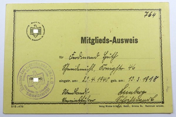 Reichsbund für Leibesübungen Mitglieds- Ausweis, III. Reich, Original