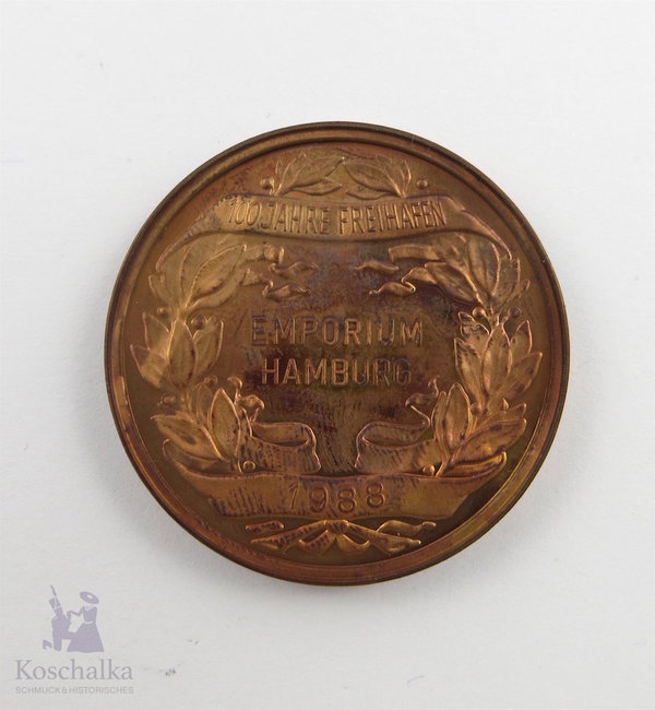 Medaille Hamburg 100 Jahre Freihafen 1888-1988, Original