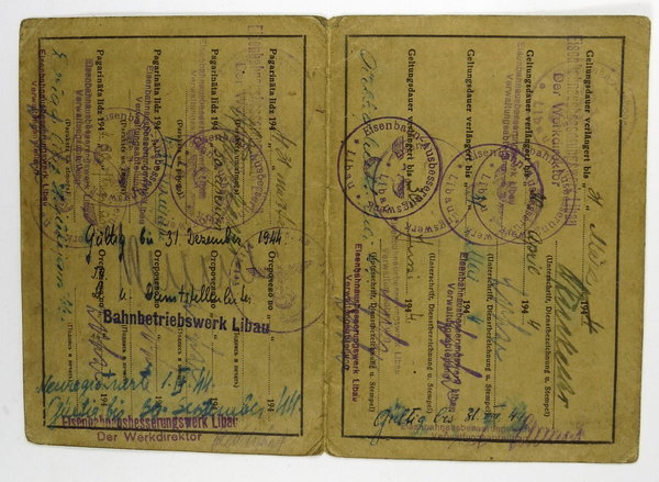 Ausweis der Deutschen Reichsbahn, besetzte Gebiete Libau, 2. Weltkrieg, Original