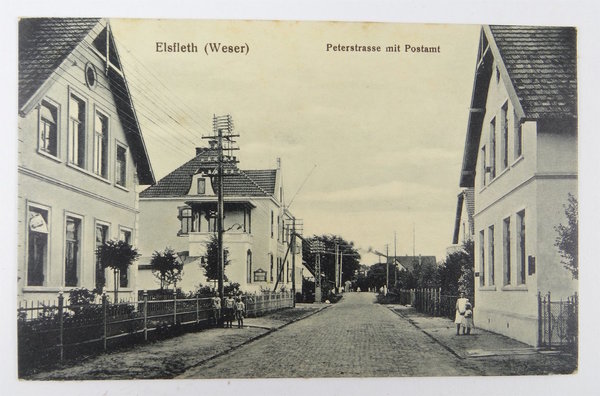 Postkarte Elsfleth (Weser) Peterstrasse mit Postamt, gelaufen, Original