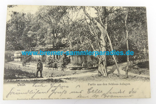 Postkarte Celle Partie aus den Schloss-Anlagen, gelaufen, Original