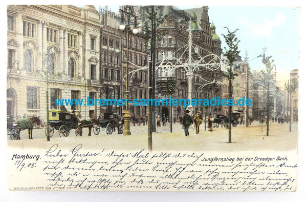 Postkarte Hamburg Jungfernstieg bei der Dresdner Bank, gelaufen, Original