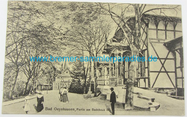 Postkarte, Bad Qeynhausen, Partie am Badehaus IH, gelaufen, Original