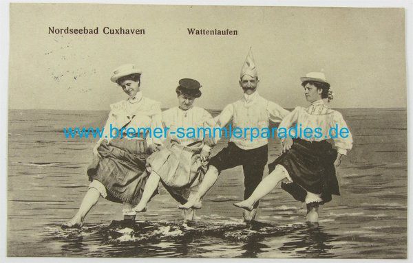 Postkarte Nordseebad Cuxhaven, Wattenlaufen, gelaufen, Original