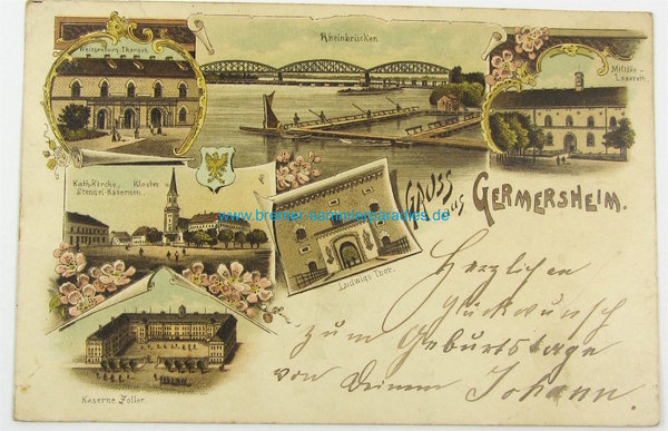Postkarte Gruss aus Germersheim, gelaufen, Original