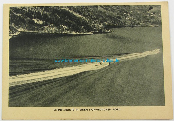 Postkarte Schnellboote in einem norwegischen Fjord, Original