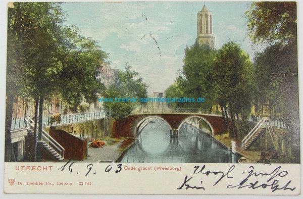 Postkarte Utrecht, Oude gracht (Weesburg), gelaufen, Original