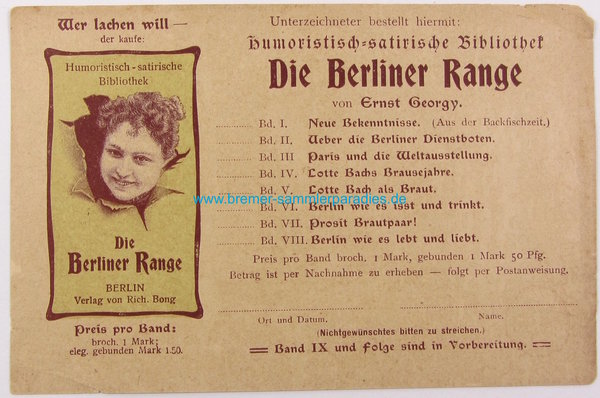 Postkarte Humoristisch-satirische Bibliothek, Die Berliner Range, Original