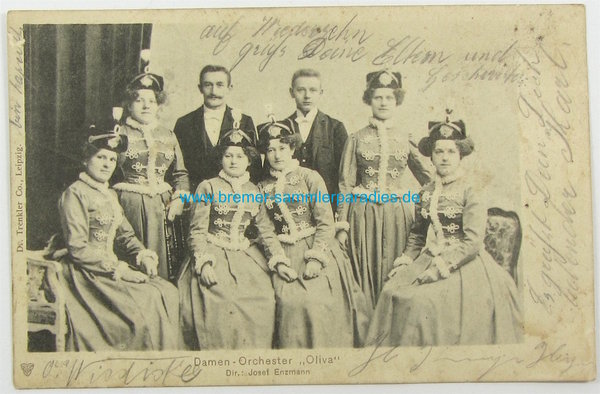 Postkarte Damen-Orchester " Oliva", gelaufen, Original
