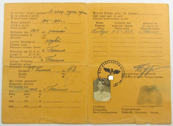 Personalausweis, besetzte Gebiete, Polen, III. Reich, Original