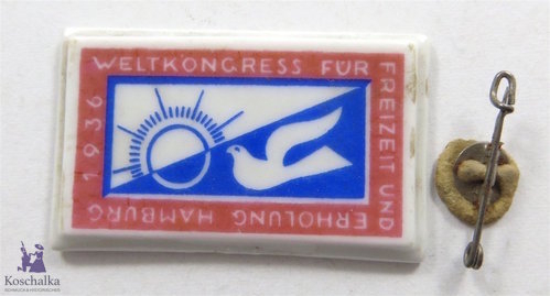 Porzellanabzeichen Weltkongress für Freizeit und Erholung 1936 Hamburg, Original