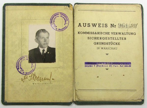 Ausweis der kommissarischen Verwaltung sichergestellter Grundstücke in Warschau, Original
