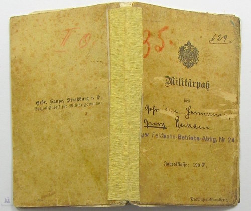Militärpaß eines Gefreiten der Feldbahn Betriebs Abtlg. Nr. 24, Kaiserreich / 1. Weltkrieg, Original