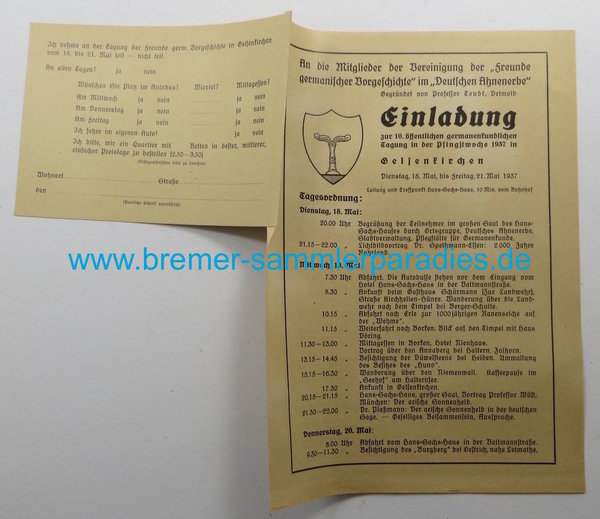 Einladung an Mitglieder der Vereinigung der Freund germanischer Vorgeschichte, III. Reich, Original