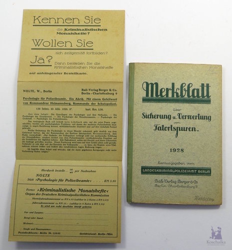 Merkblatt über Sicherung und Verwertung von Tatortspuren 1928, 51 Seiten
