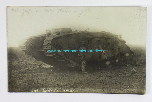 Foto, Tanks bei Arras, gelaufen,1. Weltkrieg,  Original
