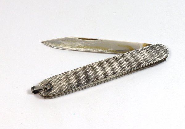 Antikes 925/935er Silber Taschenmesser, Handarbeit um 1910, blasvergoldet, 15 cm lang