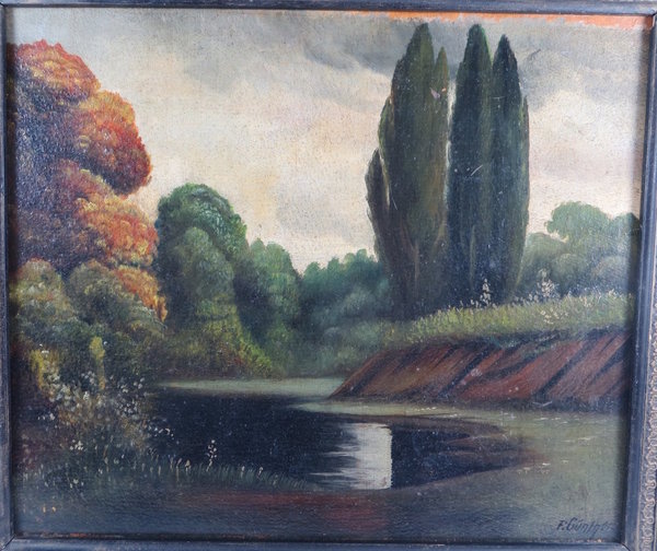 Altes Ölgemälde mit Landschaft, signiert mit F. Günther