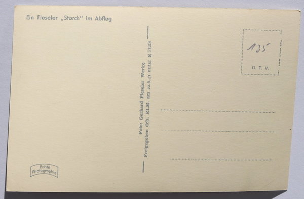 AK / Postkarte, Ein Fieseler "Storch" im Abflug, 2. Weltkrieg, Original