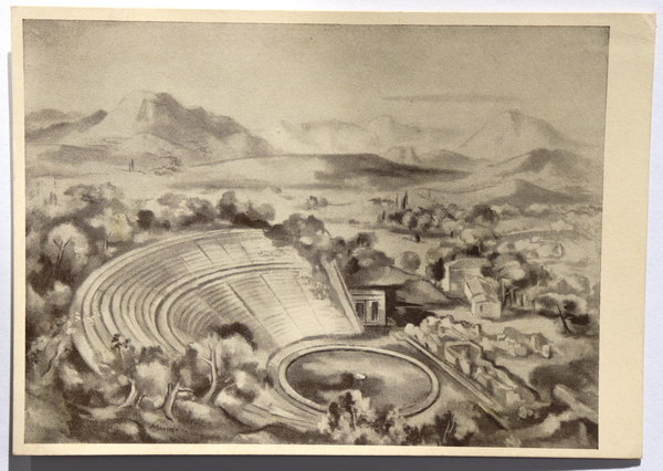 AK / Postkarte, Das Theater in Epidauros, Gemälde, XI. Olympiade 1936, III. Reich, Original
