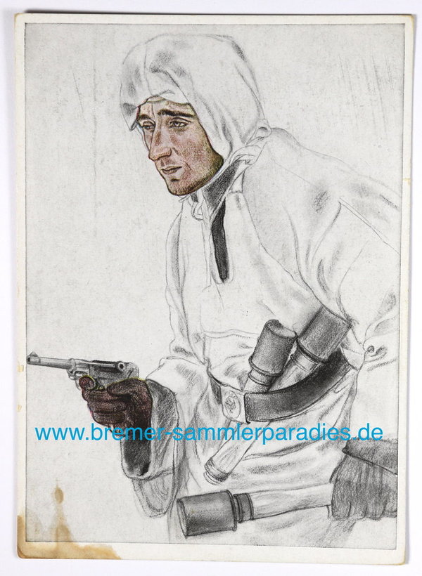 AK / Postkarte, Einer unserer erfolgreichen Spähtruppführer im Schneetarnhemd, 2.Weltkrieg, Original