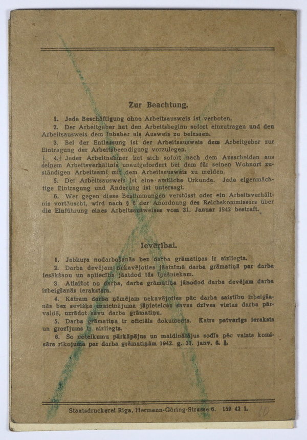 Estland, besetzte Gebiete, Arbeitsausweis, III. Reich, Original