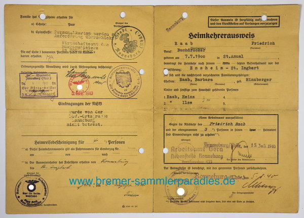 Heimkehrerausweis 1940, III. Reich, Original