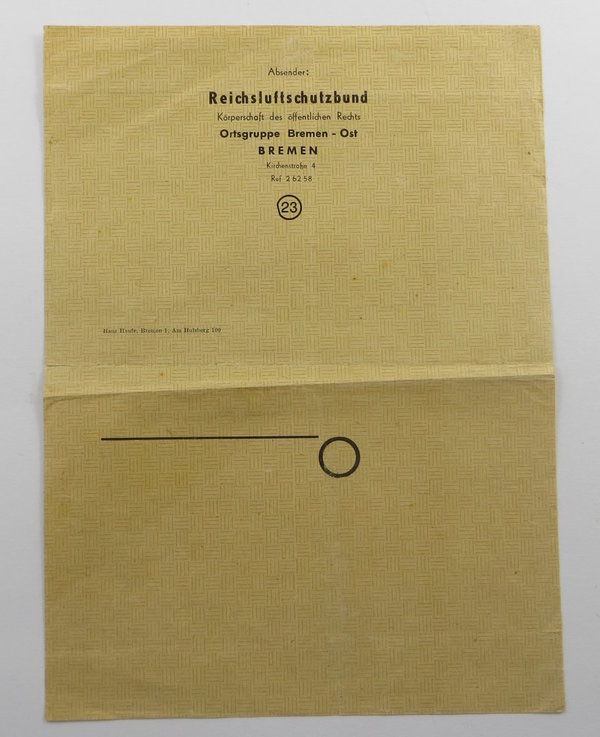 Verleihungsschr. Reichsluftschutzbund für Kriegsverdienstkreuz der 2. Klasse, 2 Weltkrieg, Original