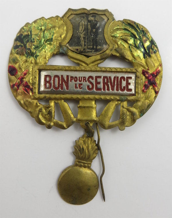 Frankreich, patriotisches Abzeichen mit Schriftzug "Bon pour le Service", 1. Weltkrieg, Original