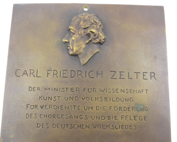 Carl Friedrich Zelter Plakette, 1. Form in Bronze, Original