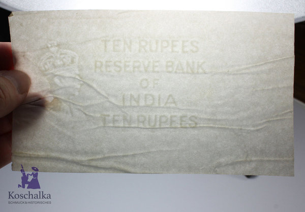 Indien, Banknote 10 Rupees, nur unter Licht erkennbar, Erh. kassenfrisch