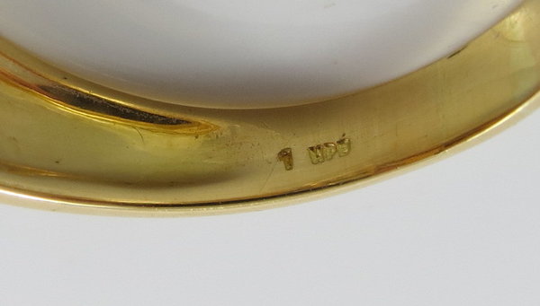 750er Goldring mit Brillanten, Smaragden, Rubinen und Saphiren, Gr. 56