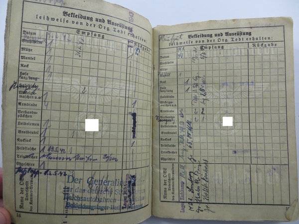 Dienstbuch eines Mannes bei Organisation Todt, 2. Weltkrieg, Original