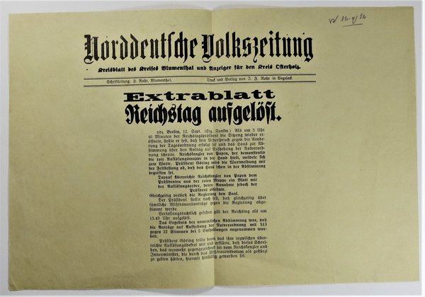 Extrablatt Reichstag aufgelöst, Original