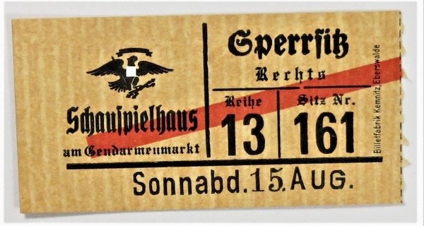 Eintrittskarte Schauspielhaus am Gendarmenmarkt, Olympia, III. Reich, Original