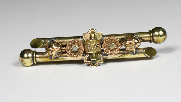 Antike Schaumgold Brosche mit Perlen, Handarbeit um 1880