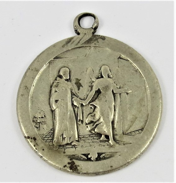 Antike Schutzengel Medaille aus 800er Silber um 1900