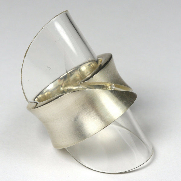 925er Silber Spannring mit Diamant, Bastian Design, 0,02 ct, Gr. 55,5