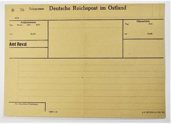 Telegramm, Deutsche Reichspost im Ostland, III. Reich, Original