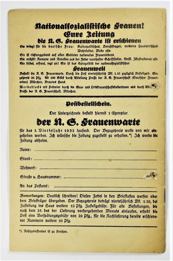 Um das Gewissen der Deutschen Frau von Paula Siber, Zeitung, 2. Weltkrieg, Original