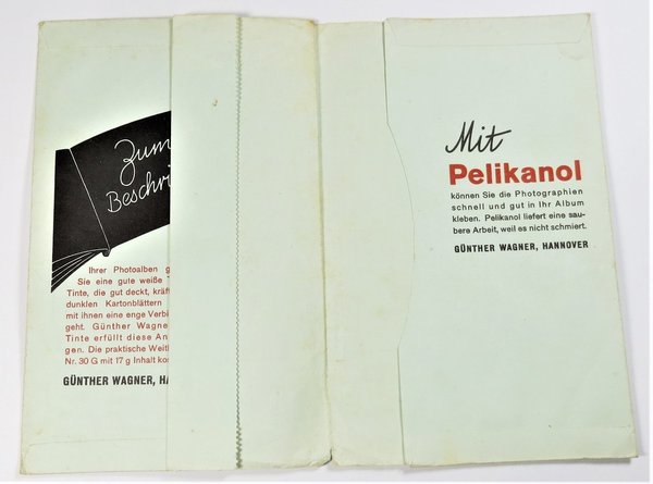 Alter Werbeprospekt, Pelikanol, "Der Klebstoff für Fotographien"