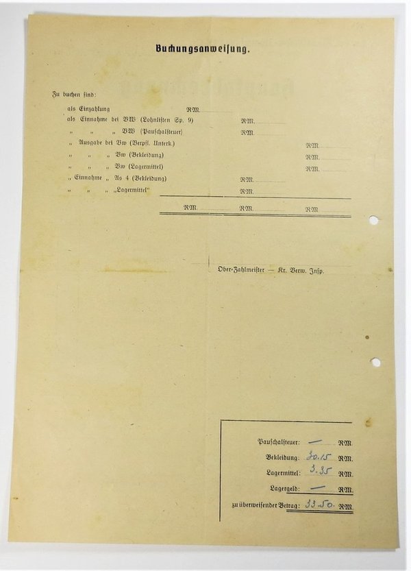 Hauptabrechnung, Januar 1942, Mannschafts-Stammlager IX C, Bad Sulza, Ortsbauernführer Hellingen